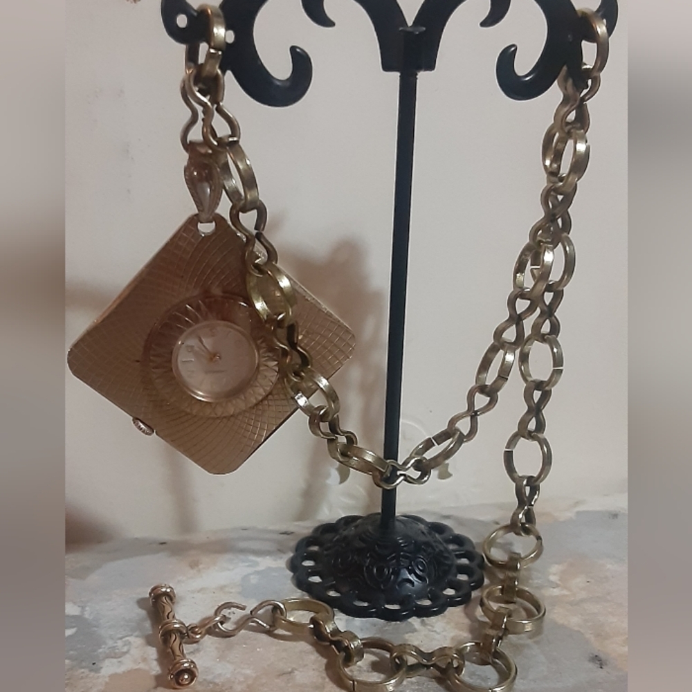 Vintage CARAVELLE by Bulova Watch Pendant on Decorative Pocket Chain c1970